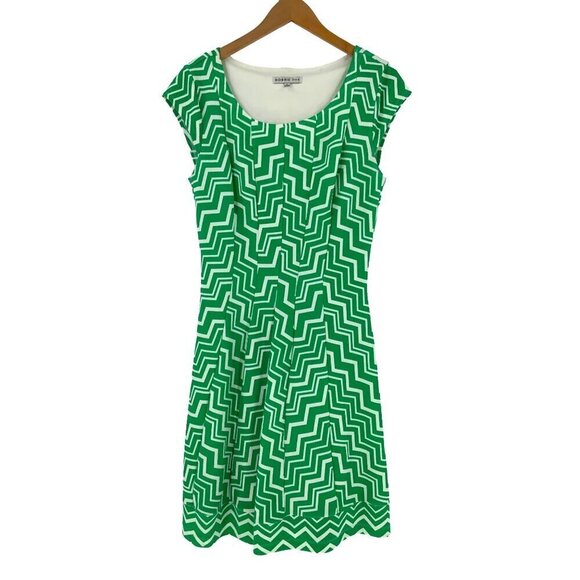 Robbie Bee Dress Size Large Fit and Flare Green White Geometric Print Cap Sleeve - Picture 1 of 4